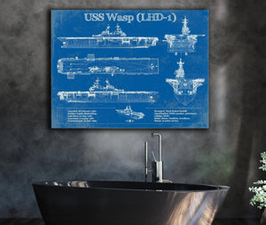 Cutler West USS Wasp (LHD-1) Aircraft Carrier Blueprint Original Military Wall Art - Customizable