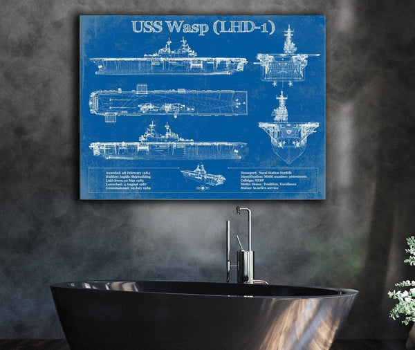 Cutler West USS Wasp (LHD-1) Aircraft Carrier Blueprint Original Military Wall Art - Customizable
