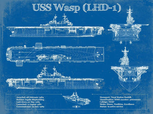 14" x 11" / Unframed Cutler West USS Wasp (LHD-1) Aircraft Carrier Blueprint Original Military Wall Art - Customizable