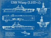 Cutler West Naval Military 14" x 11" / Unframed USS Wasp (LHD-1) Aircraft Carrier Blueprint Original Military Wall Art - Customizable 933311001_27700