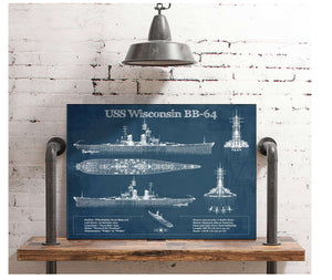 Cutler West USS Wisconsin (BB-64) Blueprint Original Military Wall Art - Customizable