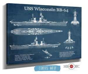 Cutler West USS Wisconsin (BB-64) Blueprint Original Military Wall Art - Customizable