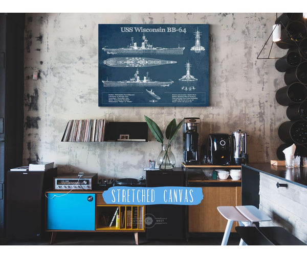 Cutler West USS Wisconsin (BB-64) Blueprint Original Military Wall Art - Customizable