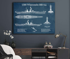 Cutler West USS Wisconsin (BB-64) Blueprint Original Military Wall Art - Customizable