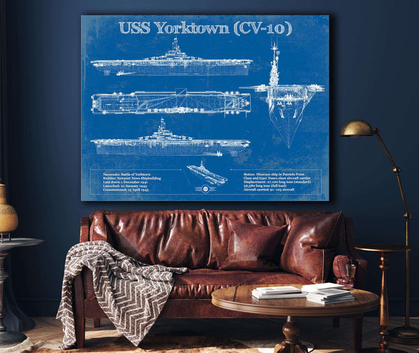 Cutler West USS Yorktown (CV-10) Aircraft Carrier Blueprint Original Military Wall Art - Customizable