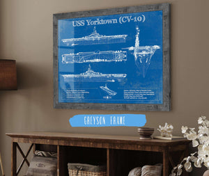 14" x 11" / Greyson Frame Cutler West USS Yorktown (CV-10) Aircraft Carrier Blueprint Original Military Wall Art - Customizable