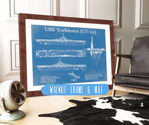 20" x 16" / Walnut Frame & Mat Cutler West USS Yorktown (CV-10) Aircraft Carrier Blueprint Original Military Wall Art - Customizable