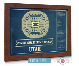 20" x 16" / Walnut Frame Cutler West Utah Jazz - Vivint Smart Home Arena Seating Chart Vintage Art Print