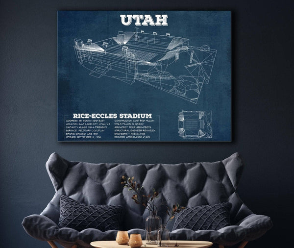 Cutler West Utah Utes Wall Art - Vintage Rice–Eccles StadiumBlueprint Art Print