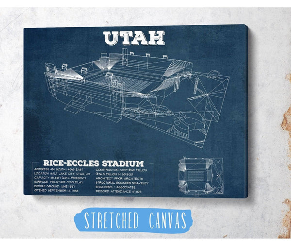 Cutler West Utah Utes Wall Art - Vintage Rice–Eccles StadiumBlueprint Art Print