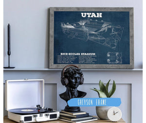 14" x 11" / Greyson Frame Cutler West Utah Utes Wall Art - Vintage Rice–Eccles StadiumBlueprint Art Print