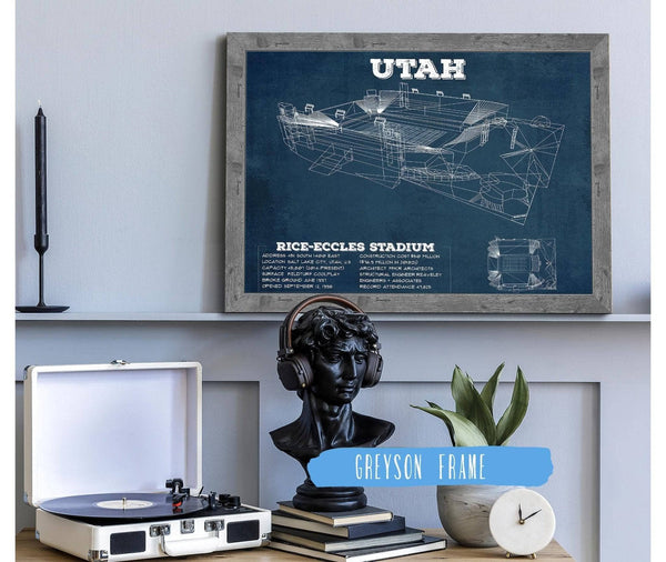 14" x 11" / Greyson Frame Cutler West Utah Utes Wall Art - Vintage Rice–Eccles StadiumBlueprint Art Print