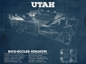14" x 11" / Unframed Cutler West Utah Utes Wall Art - Vintage Rice–Eccles StadiumBlueprint Art Print