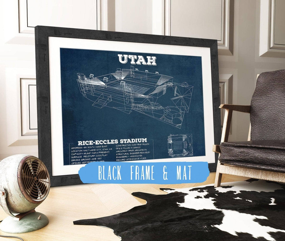 14" x 11" / Stretched Canvas Wrap Cutler West Utah Utes Wall Art - Vintage Rice–Eccles StadiumBlueprint Art Print