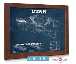 20" x 16" / Walnut Frame Cutler West Utah Utes Wall Art - Vintage Rice–Eccles StadiumBlueprint Art Print