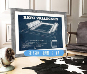 14" x 11" / Greyson Frame & Mat Cutler West Vallecas Soccer Field - Rayo Blueprint Vintage Soccer Print
