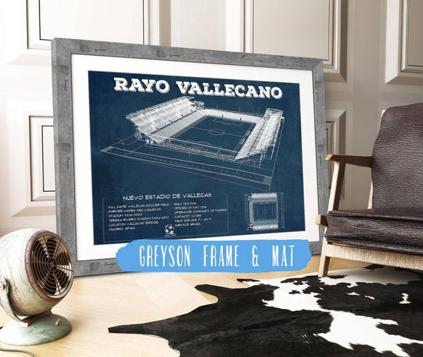 14" x 11" / Greyson Frame & Mat Cutler West Vallecas Soccer Field - Rayo Blueprint Vintage Soccer Print