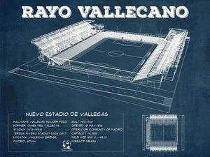 14" x 11" / Unframed Cutler West Vallecas Soccer Field - Rayo Blueprint Vintage Soccer Print