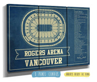 Cutler West 48" x 32" / 3 Panel Canvas Wrap Vancouver Canucks - Rogers Arena Vintage Hockey Blueprint NHL Print 673825395_81496