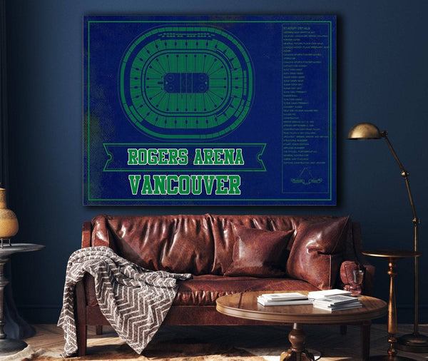 Cutler West Vancouver Canucks Team Colors - Rogers Arena Vintage Hockey Blueprint NHL Print
