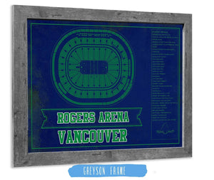 14" x 11" / Greyson Frame Cutler West Vancouver Canucks Team Colors - Rogers Arena Vintage Hockey Blueprint NHL Print