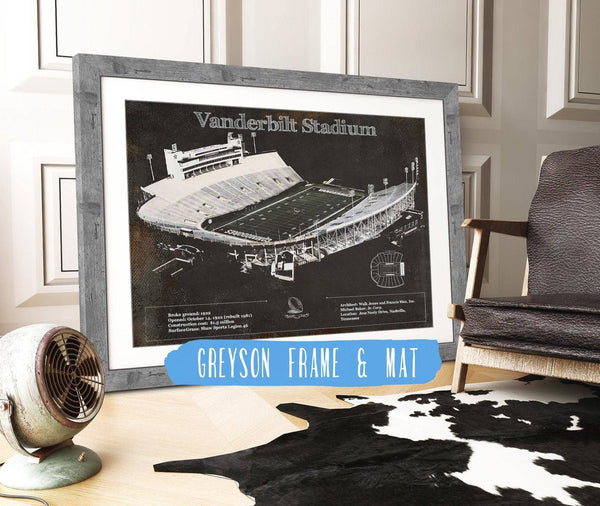 14" x 11" / Greyson Frame & Mat Cutler West Vanderbilt Commodores Football Art - Vanderbilt Stadium Wall Art