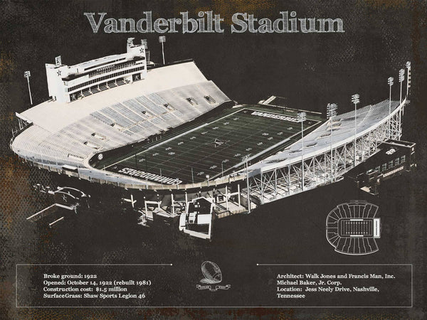 14" x 11" / Unframed Cutler West Vanderbilt Commodores Football Art - Vanderbilt Stadium Wall Art