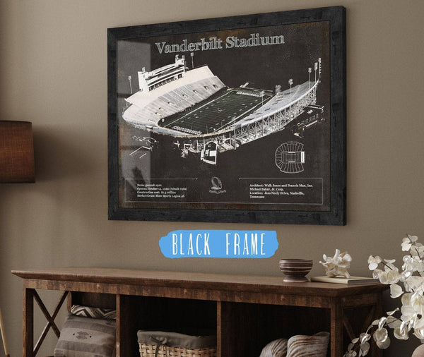 20" x 16" / Black Frame Cutler West Vanderbilt Commodores Football Art - Vanderbilt Stadium Wall Art