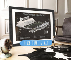 20" x 16" / Black Frame & Mat Cutler West Vanderbilt Commodores Football Art - Vanderbilt Stadium Wall Art