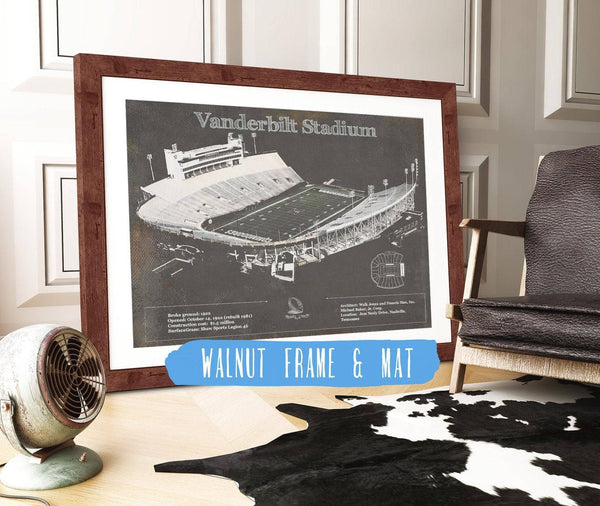 20" x 16" / Walnut Frame & Mat Cutler West Vanderbilt Commodores Football Art - Vanderbilt Stadium Wall Art