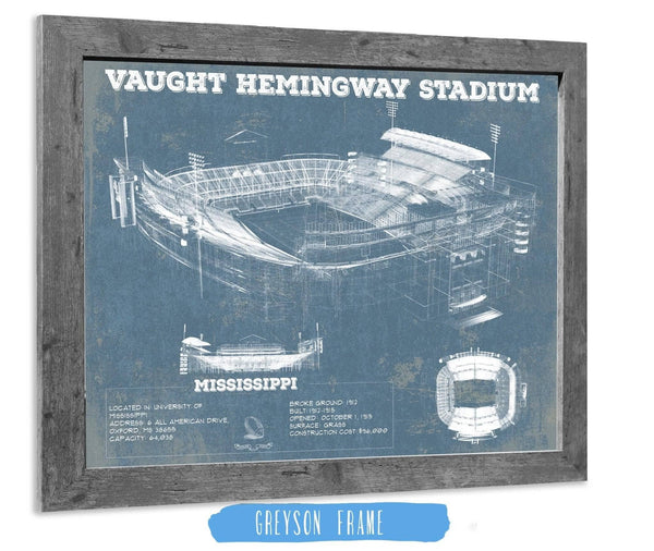 14" x 11" / Greyson Frame Cutler West Vaught-Hemingway Stadium - Ole Miss Football Vintage Art Print