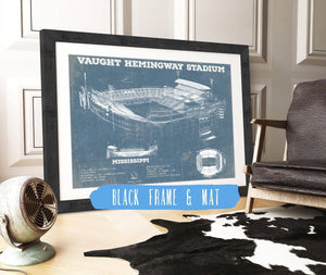 20" x 16" / Black Frame & Mat Cutler West Vaught-Hemingway Stadium - Ole Miss Football Vintage Art Print
