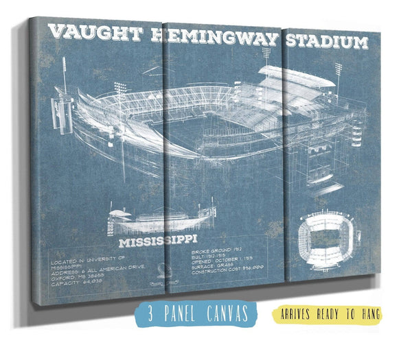 36" x 24" / 3 Panel Canvas Wrap Cutler West Vaught-Hemingway Stadium - Ole Miss Football Vintage Art Print