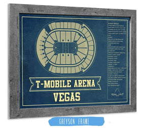 14" x 11" / Greyson Frame Cutler West Vegas Golden Knights T-Mobile Arena Seating Chart - Vintage Hockey Print