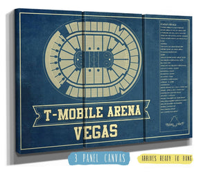 48" x 36" / 3 Panel Canvas Wrap Cutler West Vegas Golden Knights T-Mobile Arena Seating Chart - Vintage Hockey Print
