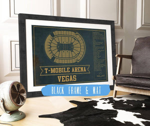 20" x 16" / Black Frame & Mat Cutler West Vegas Golden Knights T-Mobile Arena Team Color Seating Chart - Vintage Hockey Print