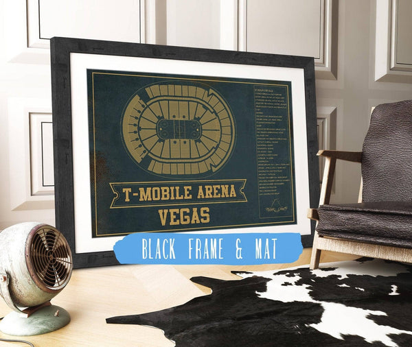 20" x 16" / Black Frame & Mat Cutler West Vegas Golden Knights T-Mobile Arena Team Color Seating Chart - Vintage Hockey Print