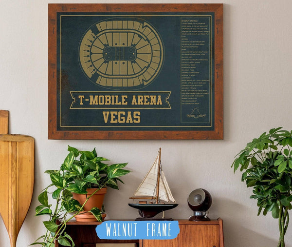 20" x 16" / Walnut Frame Cutler West Vegas Golden Knights T-Mobile Arena Team Color Seating Chart - Vintage Hockey Print