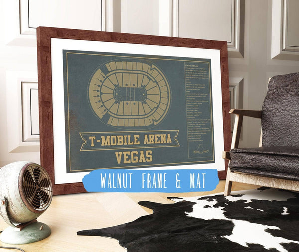 20" x 16" / Walnut Frame & Mat Cutler West Vegas Golden Knights T-Mobile Arena Team Color Seating Chart - Vintage Hockey Print