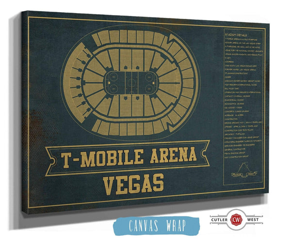 36" x 24" / 3 Panel Canvas Wrap Cutler West Vegas Golden Knights T-Mobile Arena Team Color Seating Chart - Vintage Hockey Print
