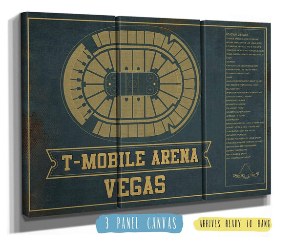 48" x 36" / 3 Panel Canvas Wrap Cutler West Vegas Golden Knights T-Mobile Arena Team Color Seating Chart - Vintage Hockey Print