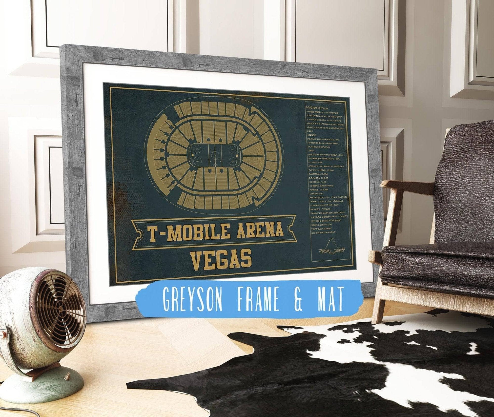 Cutler West 14" x 11" / Greyson Frame & Mat Vegas Golden Knights T-Mobile Arena Team Color Seating Chart - Vintage Hockey Print 673825529-TEAM