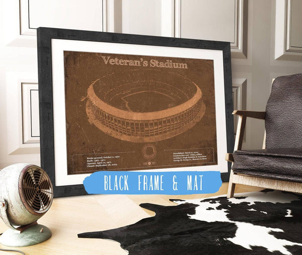 20" x 16" / Black Frame & Mat Cutler West Veteran's Stadium - Vintage Philly Stadium Team Art