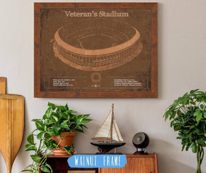 20" x 16" / Walnut Frame Cutler West Veteran's Stadium - Vintage Philly Stadium Team Art