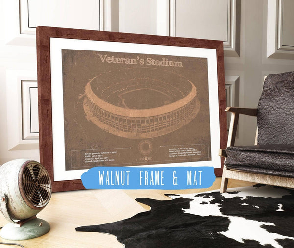 20" x 16" / Walnut Frame & Mat Cutler West Veteran's Stadium - Vintage Philly Stadium Team Art