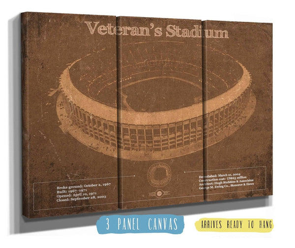 36" x 24" / 3 Panel Canvas Wrap Cutler West Veteran's Stadium - Vintage Philly Stadium Team Art