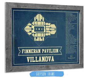 14" x 11" / Greyson Frame Cutler West Villanova Wildcats - Finneran Pavilion Seating Chart - College Basketball Blueprint Art