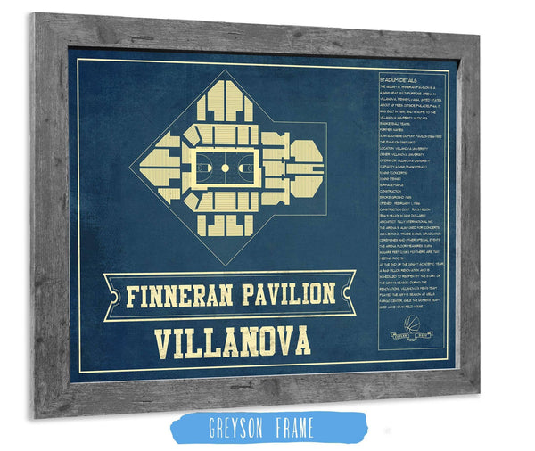 14" x 11" / Greyson Frame Cutler West Villanova Wildcats - Finneran Pavilion Seating Chart - College Basketball Blueprint Art