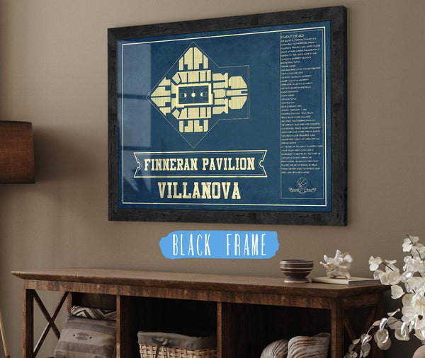 20" x 16" / Black Frame Cutler West Villanova Wildcats - Finneran Pavilion Seating Chart - College Basketball Blueprint Art