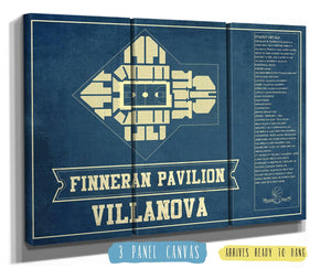 36" x 24" / 3 Panel Canvas Wrap Cutler West Villanova Wildcats - Finneran Pavilion Seating Chart - College Basketball Blueprint Art